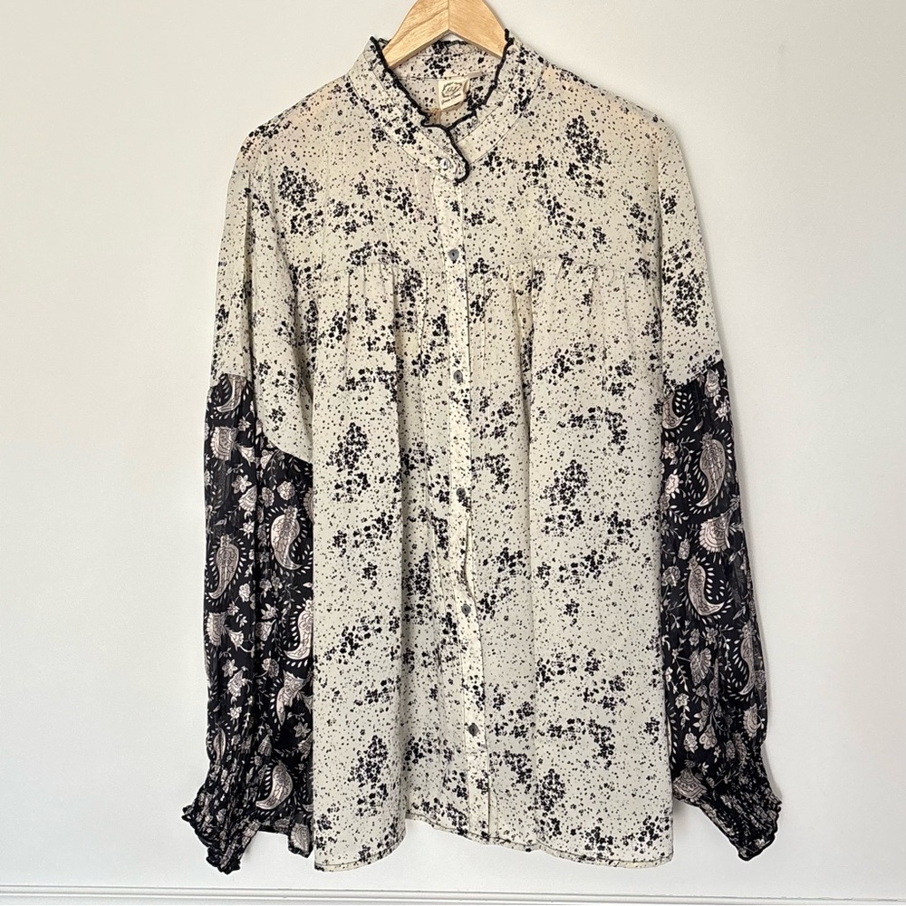 Grace & Emma Mixed Print Floral Paisley Button Top Blouse 3XL NEW